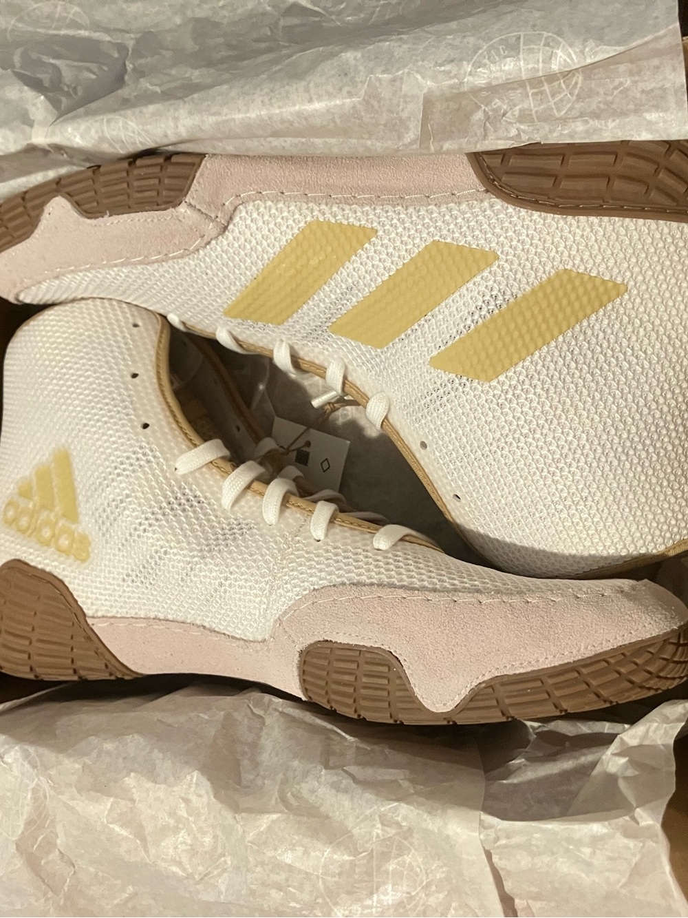Adidas Men’s Wrestling- Tech Fall- White and Beige Training Shoes Sz 12